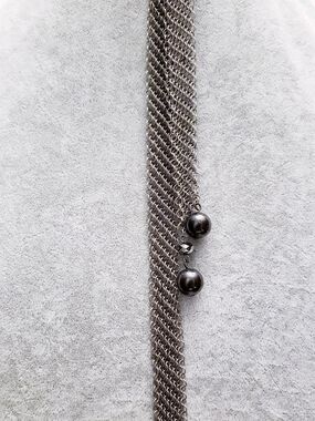 Gunmetal Vintage Mesh Wrap Around Necklace with Bead Drops